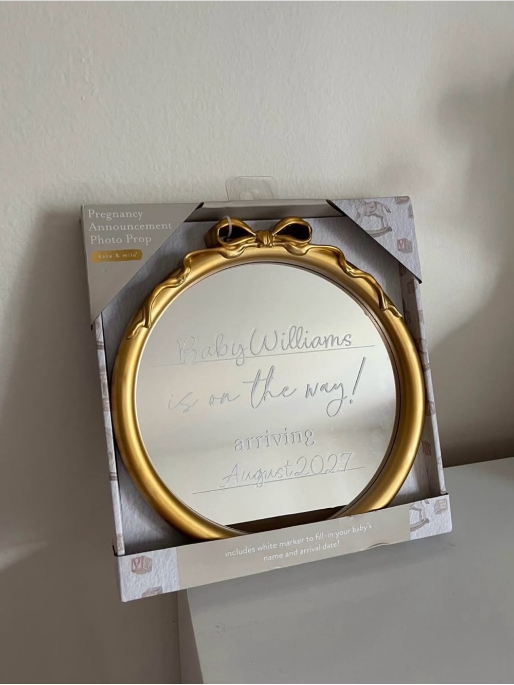 Gold Baby Announcement Wall Mirror - Decorative Pregnancy Photo Prop